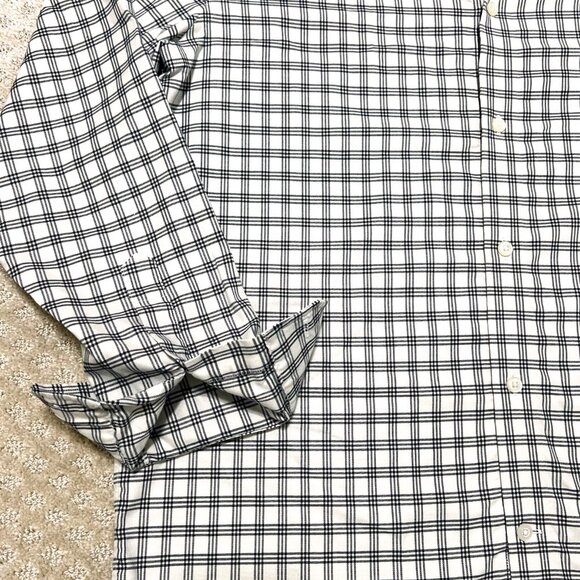 Banana Republic Long Sleeve Plaid Shirt Black White Non-Iron Cotton L - Picture 5 of 8